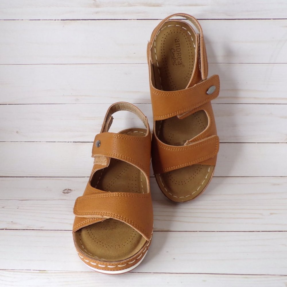 Andrea Confort Sandals Adjustable Straps Brown Size 7 Synthetic Upper
